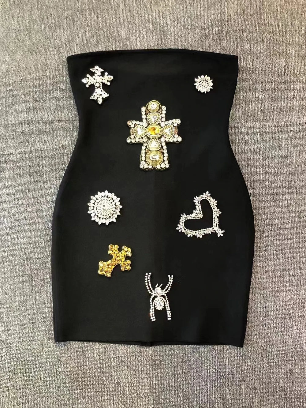 Diamonds Beaded Strapless Rayon Black Mini Dress