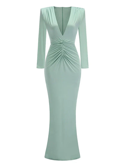 Folds Design Long Sleeve Pleated Maxi Dress