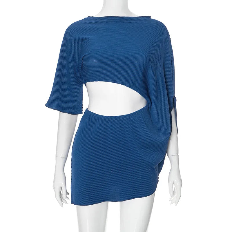 Cutout Mini Dress Short Sleeve & Loose Fit