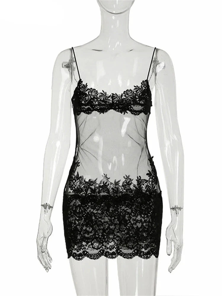 Mesh Cami Embroidered Mini Dress