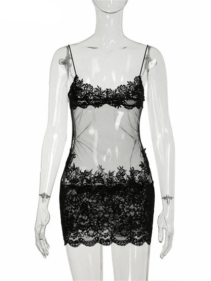 Mesh Cami Embroidered Mini Dress