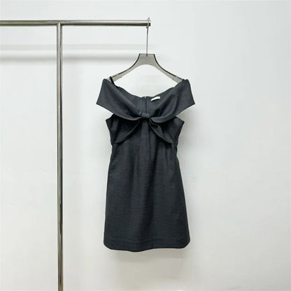 One-line shoulder-top A-line skirt mini dress