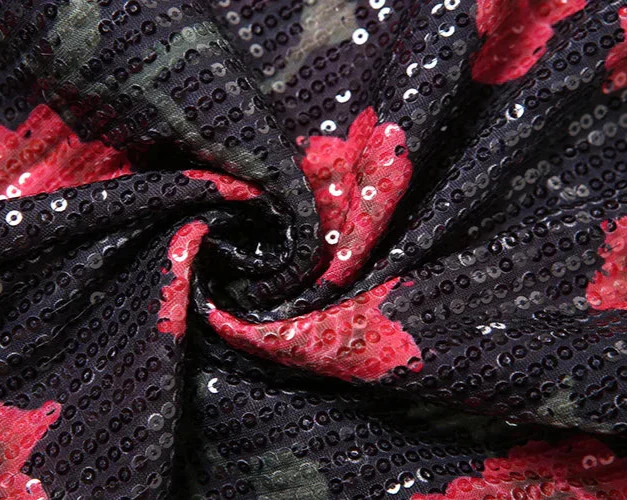 Rose Sequins Splice Sleeveless Mini Dress