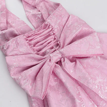 Women's Bow Deep V Halter Backless A-line Dress