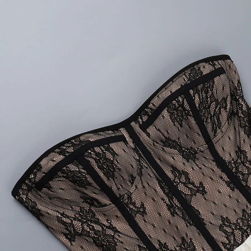 Patchwork Lace Black Backless Dress