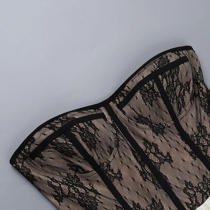 Patchwork Lace Black Backless Dress