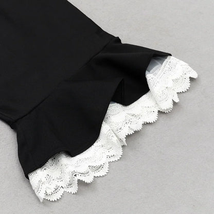 Black Lace Trumpet Spaghetti Strap Midi Dress