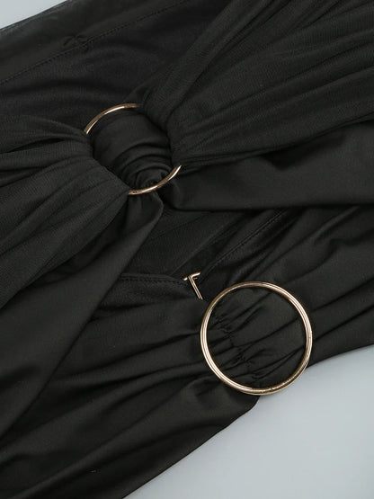 Off The Shoulder Mesh Folded Scarf Maxi Dress