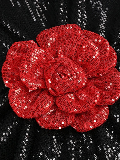 3D Flower Shiny Sequins Folds Long Dress