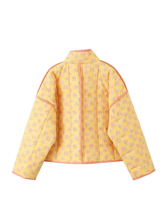 Quilted Floral Jacket | Stand Collar | Relaxed Fit