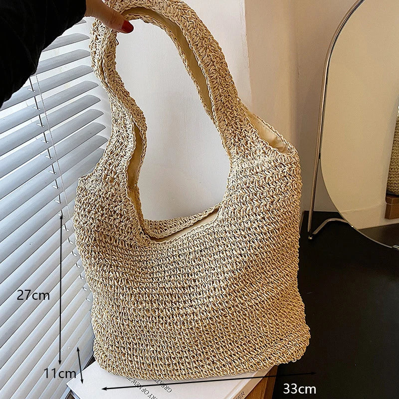 Beach Vintage Handmade Woven Shoulder Bag Raffia Rattan Shopping Bags Bohemian Ladies Summer Travel Vacation Casual Totes