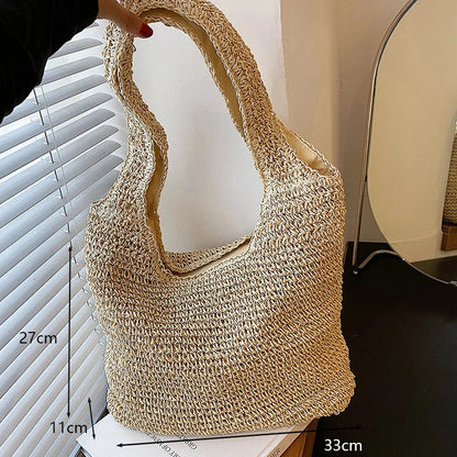 Beach Vintage Handmade Woven Shoulder Bag Raffia Rattan Shopping Bags Bohemian Ladies Summer Travel Vacation Casual Totes
