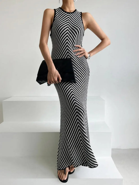 Striped Ribbed Midi Dress