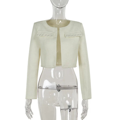 Pearl Long Sleeve Coat And Mini Strapless Dress Sets