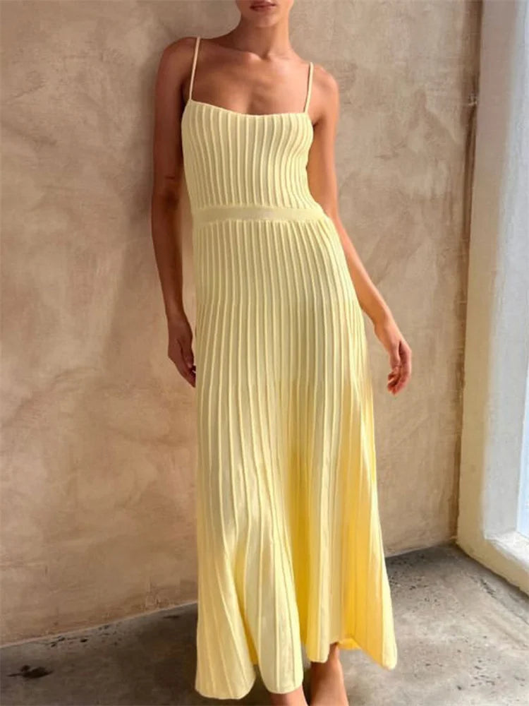 Solid Open Back Ribbed Stretch Knit Midi Dress