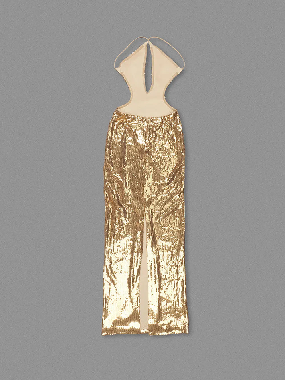 Gold Sequin Spaghetti Strap Hollow Long Dress
