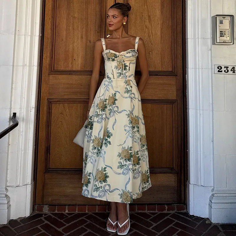 Floral Print Spaghetti Strap Midi Dress