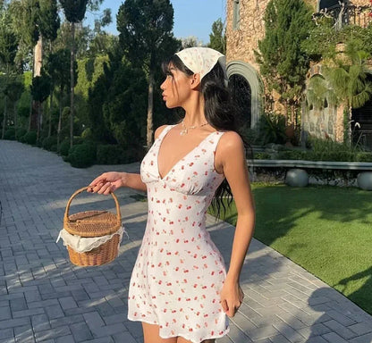 Women's Cherry Print Sleeveless Mini Dress