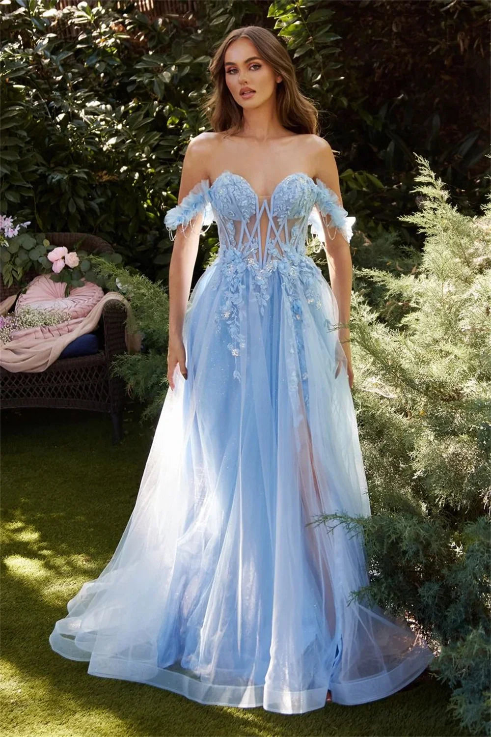 Corset Tulle Embroidery Graduate Prom Dresses