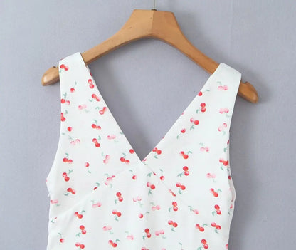 Women's Cherry Print Sleeveless Mini Dress