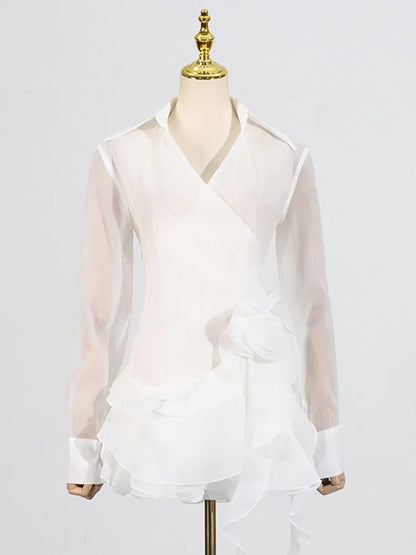 Appliques Ruffles Draped Long Sleeve Dress