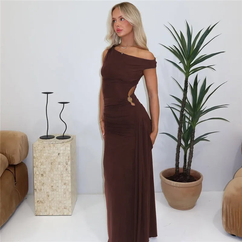 Oblique Shoulder Backless Maxi Dress