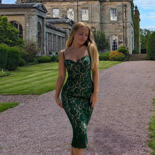 Spaghetti Strap Midi Green Dress