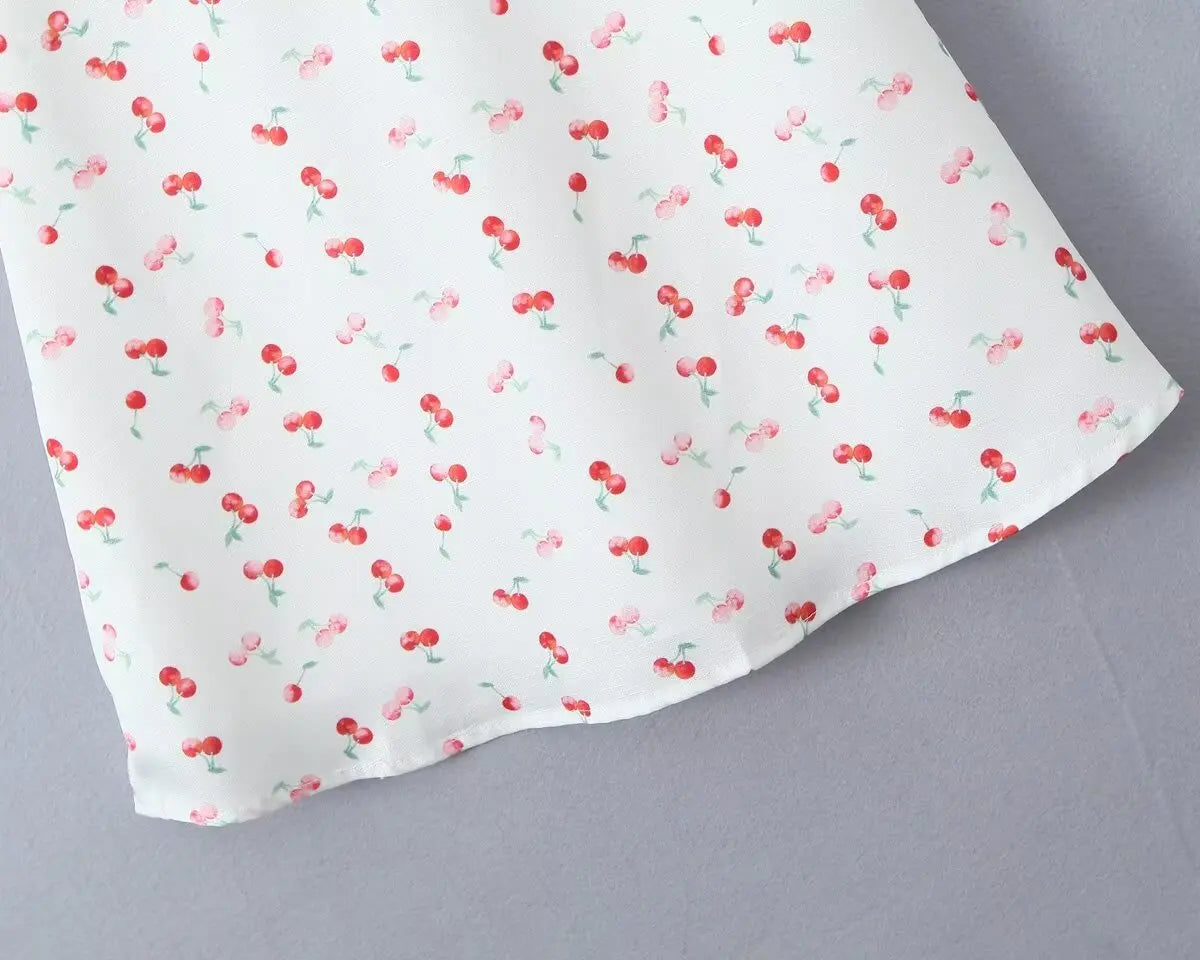 Women's Cherry Print Sleeveless Mini Dress