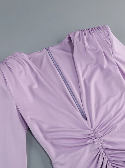 Folds Design Long Sleeve Pleated Maxi Dress