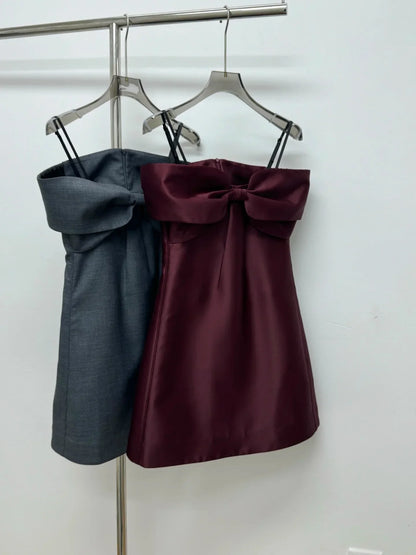 One-line shoulder-top A-line skirt mini dress