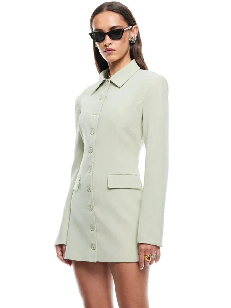 Turn-down Collar Buttons Blazer Mini Dress
