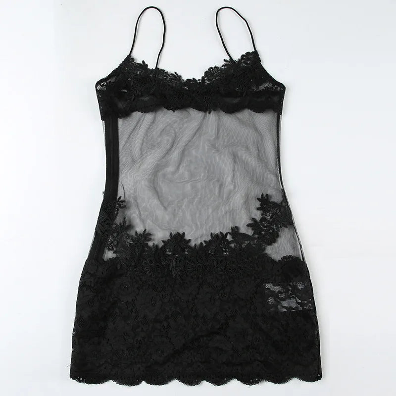 Mesh Cami Embroidered Mini Dress