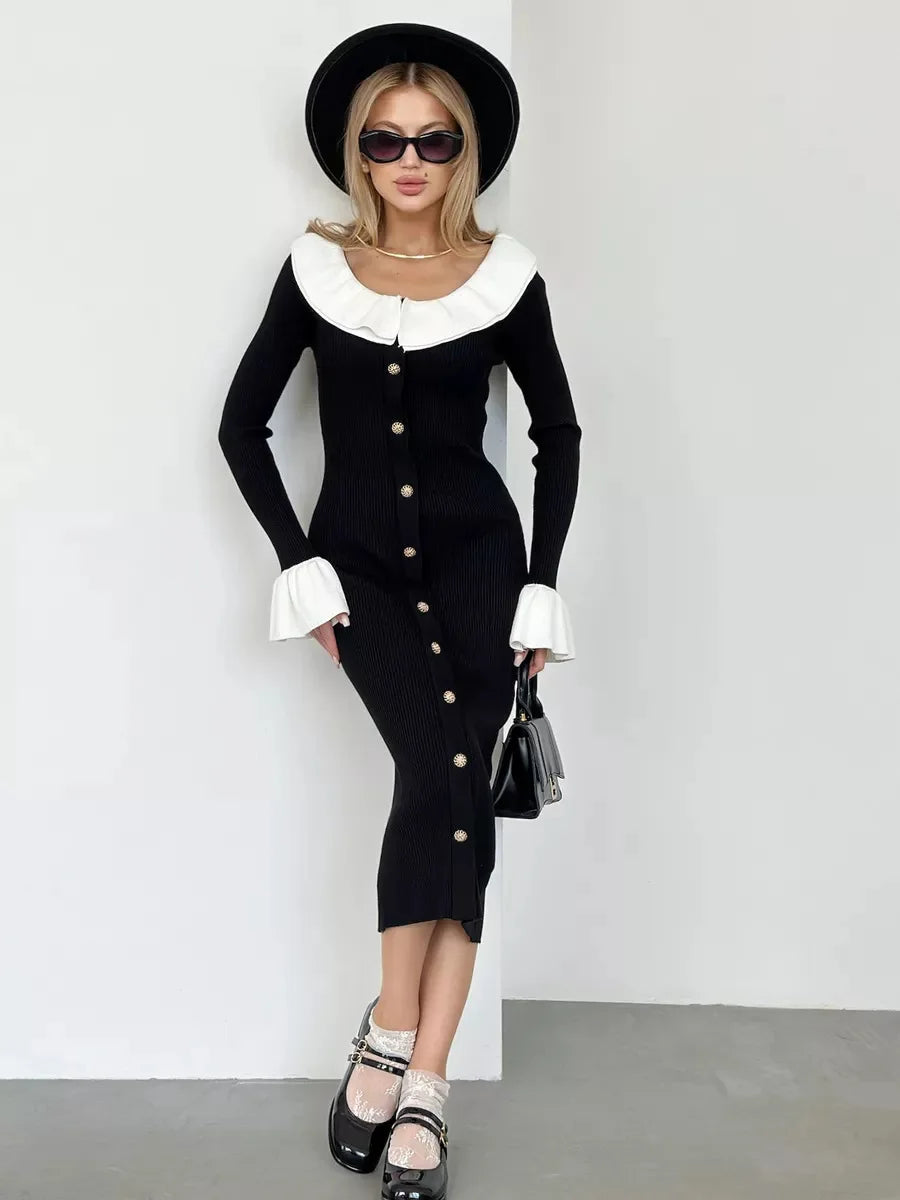 Patchwork Contrast Ribbed Midi Dress