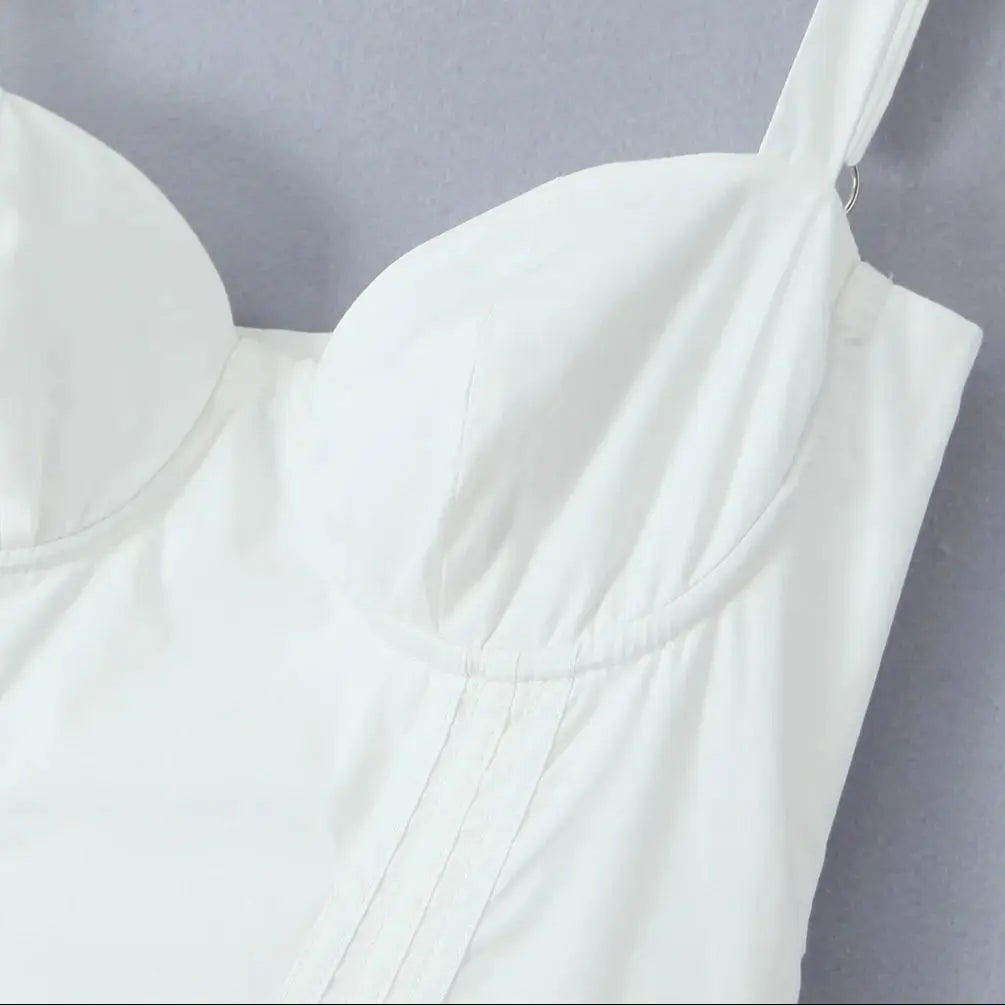 Wire Corset Style Low Waist White Midi Dress