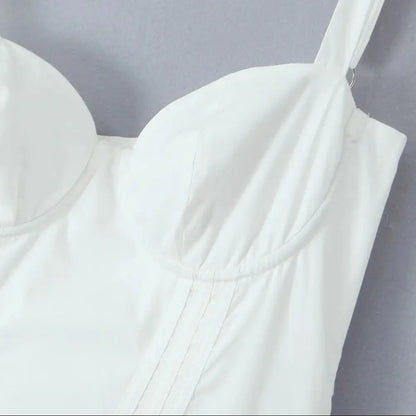 Wire Corset Style Low Waist White Midi Dress