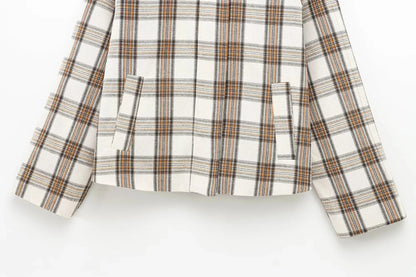 Plaid Turn-down Collar Long Sleeve Coat