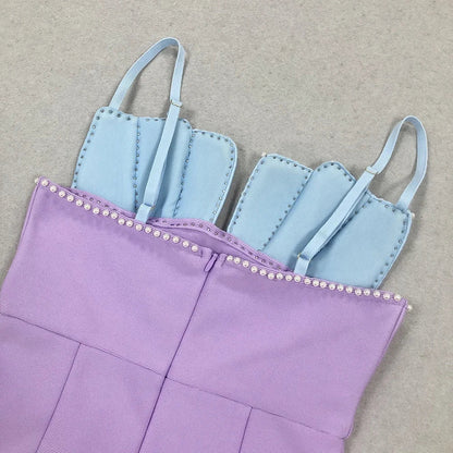 Feather & Bead Cocktail  Spaghetti Strap Party Dress