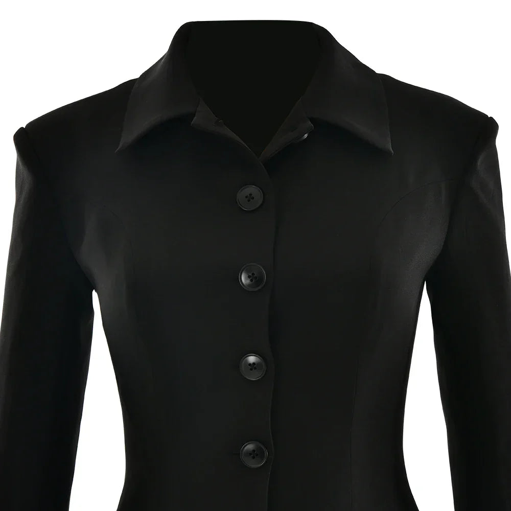 Turn-down Collar Buttons Blazer Mini Dress