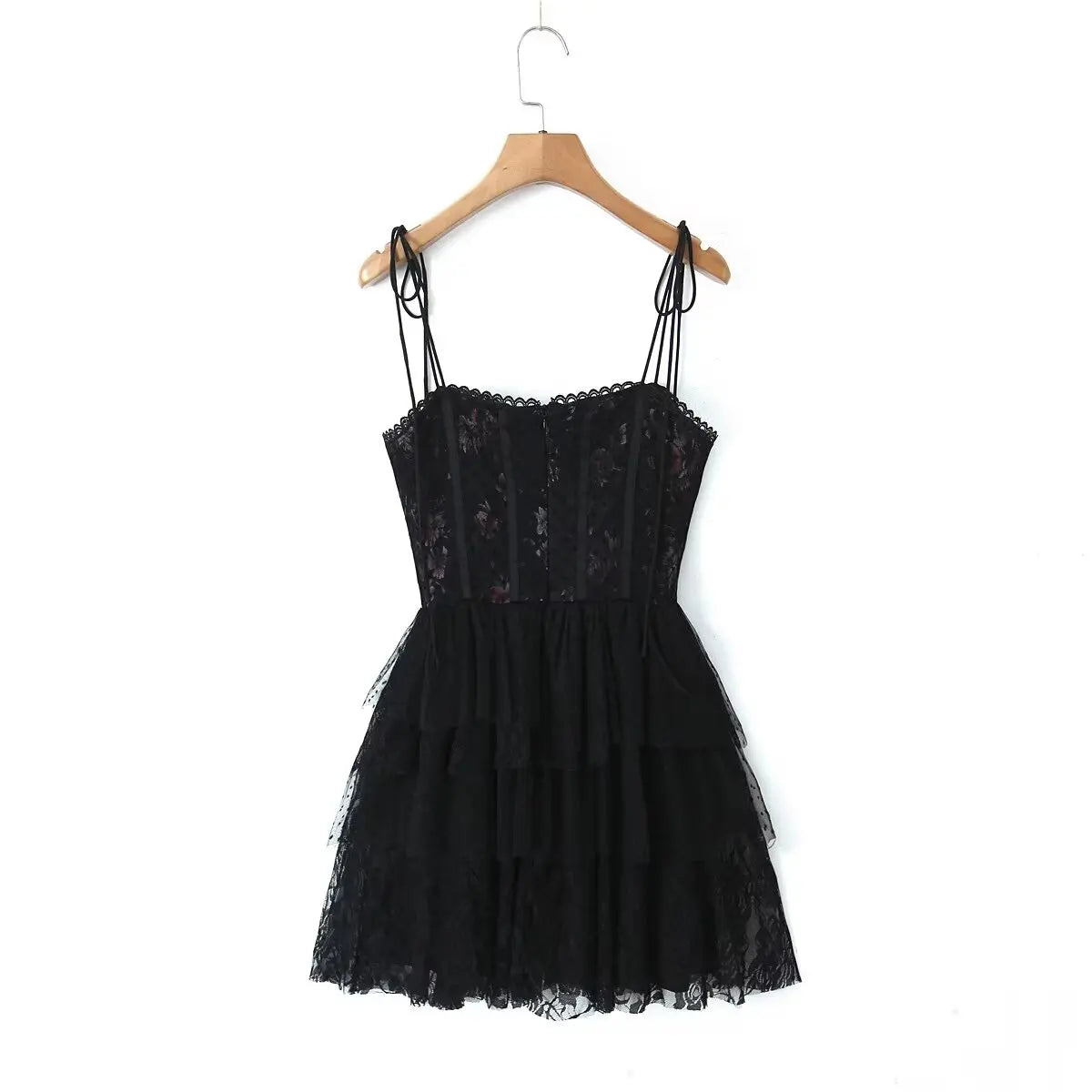 Mesh Bow Lacing up Black Mini Dress