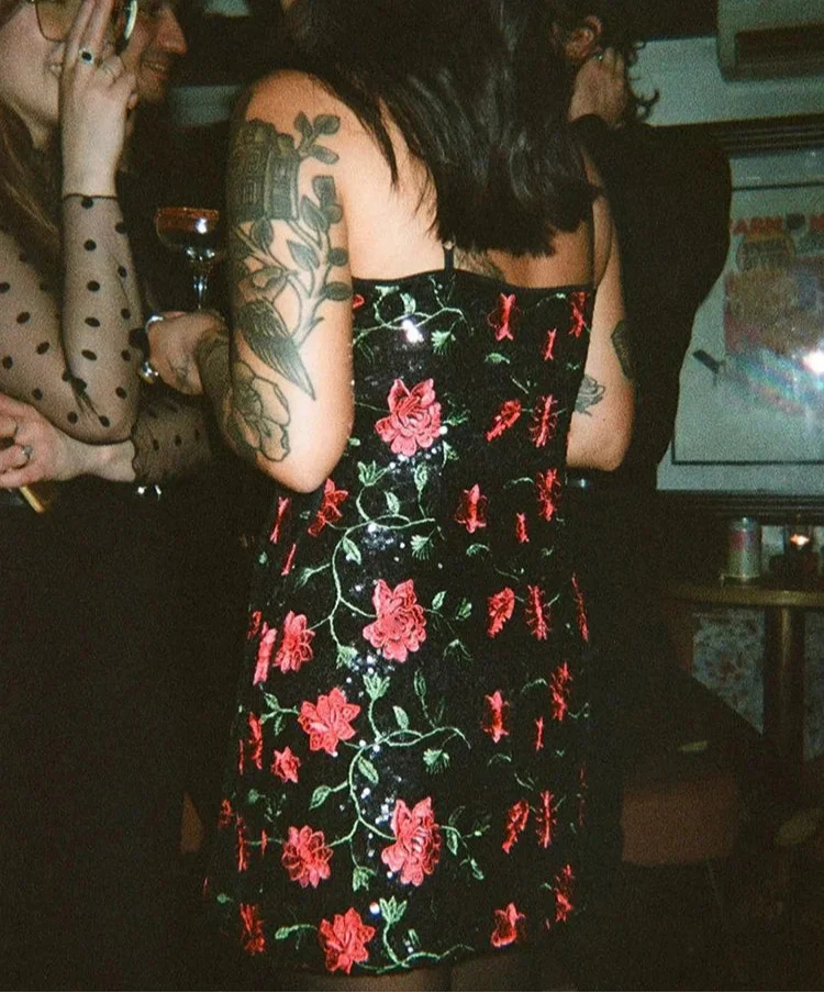 Rose Sequins Splice Sleeveless Mini Dress