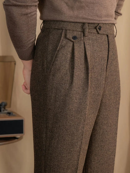 Wool Herringbone Trousers | Side Adjusters | Maison Collection