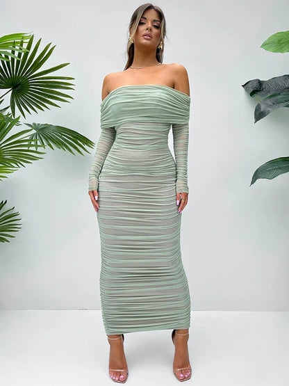 Off-shoulder Slash Neck Solid Maxi Dress