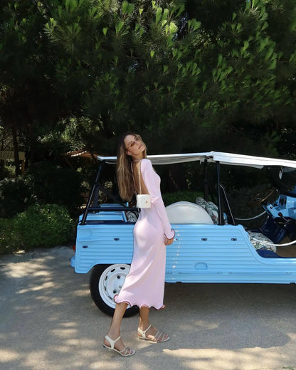 Knit Midi Dress with Ruffle Trim