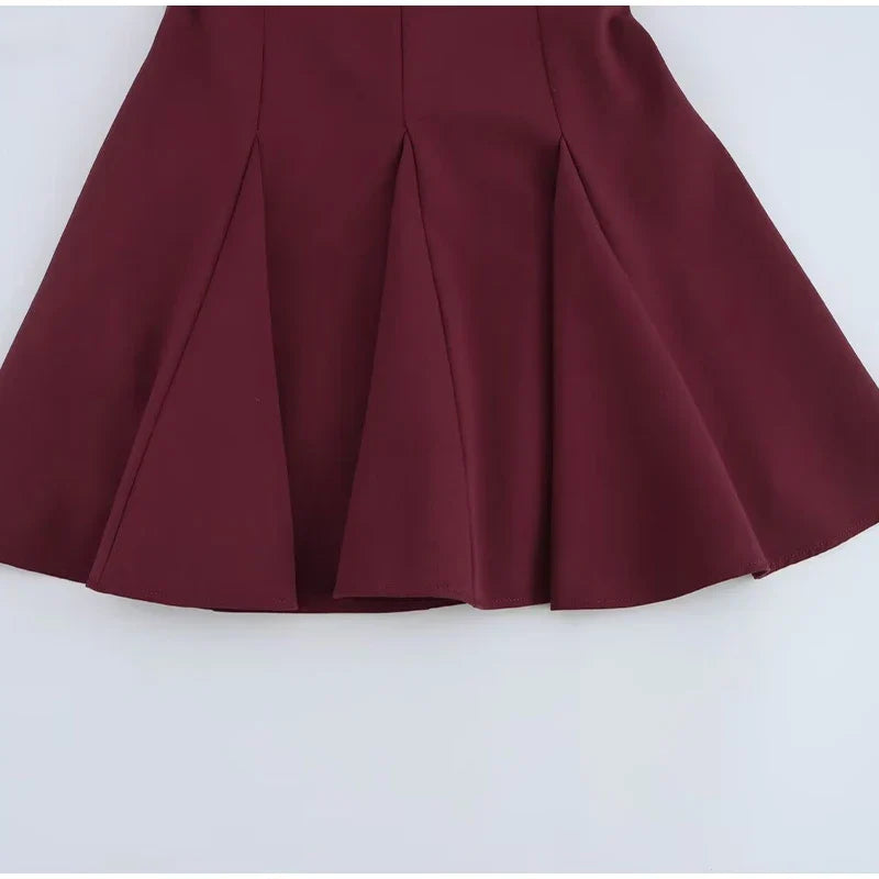 Hollow Out Bow Solid Sleeveless Pleated Dress