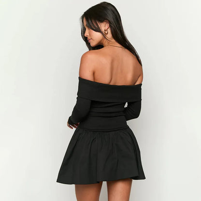 Off Shoulder Backless Slash Neck Mini Dress