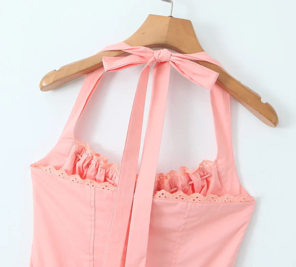 Corset Style Bow Halter Spliced Lace Midi Dress