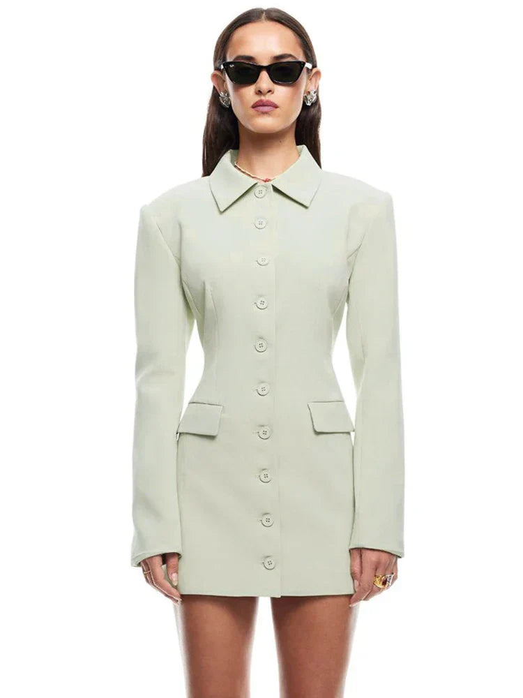 Turn-down Collar Buttons Blazer Mini Dress