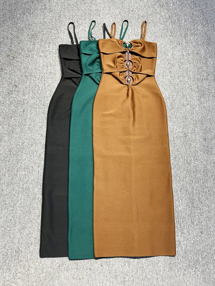 Strappy Hook Cut Out Bodycon Midi Dress
