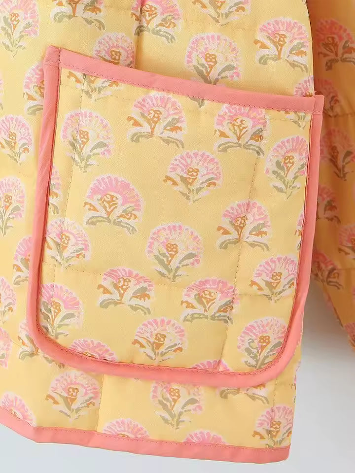 Quilted Floral Jacket | Stand Collar | Relaxed Fit