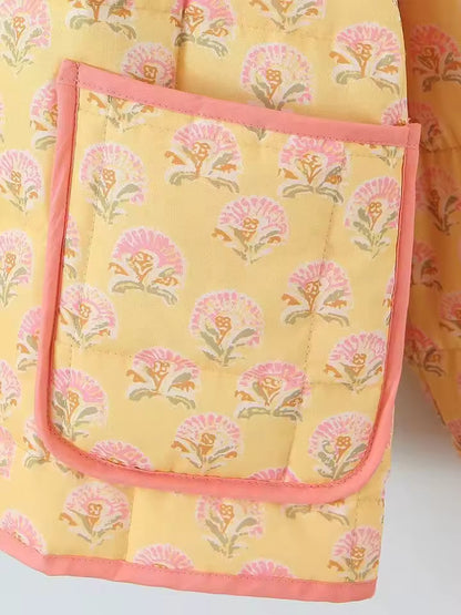 Quilted Floral Jacket | Stand Collar | Relaxed Fit